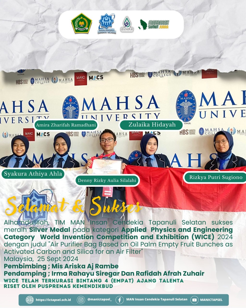 MAN IC Tapsel raih Perak ajang Telenta internasional WICE Tahun 2024 di Malaysia